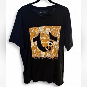 True Religion Black and Orange Floral Graphic Tee